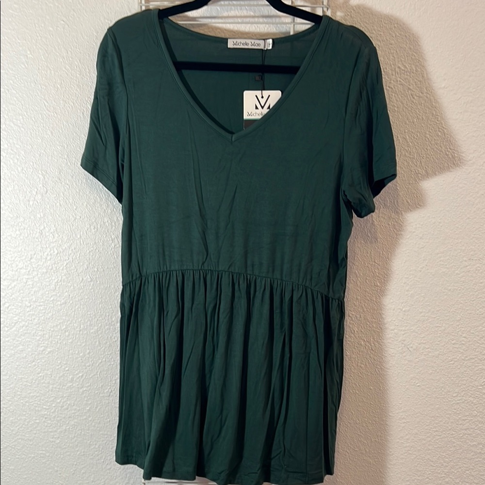 Michelle Mae Green Peplum Short Sleeve Top
